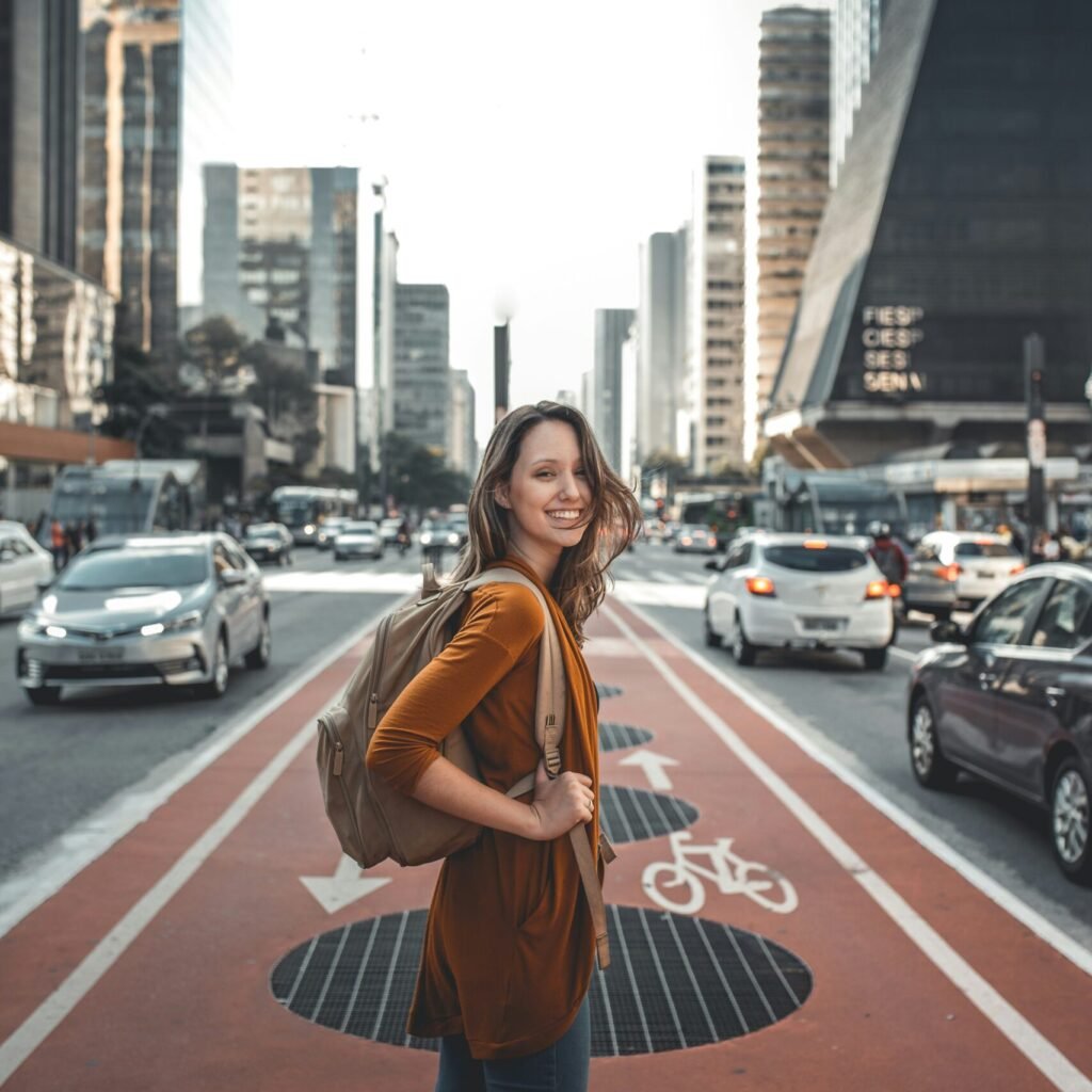 woman standing on middle of road